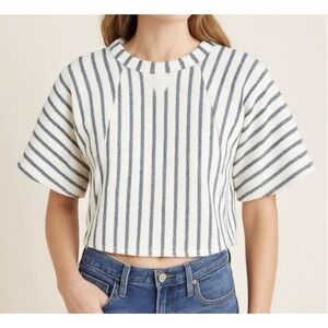Dolan Anthropologie Striped Knit Top Cropped Boxy Short Sleeve X Small XS Blue